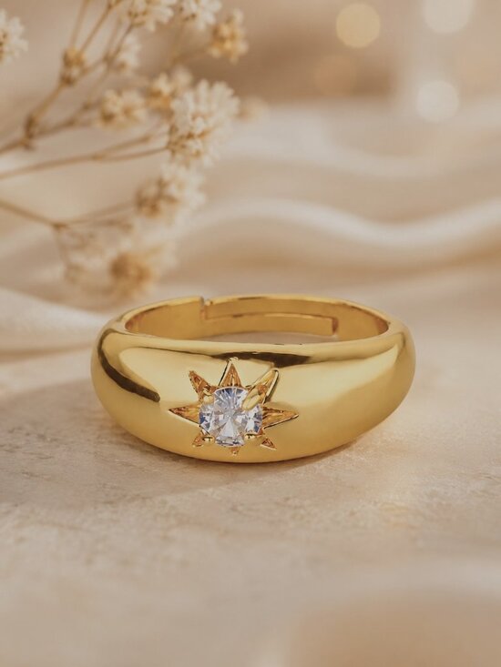 Jewelry - Gold Starburst Adjustable Ring PVD Gold Coated Statement Band